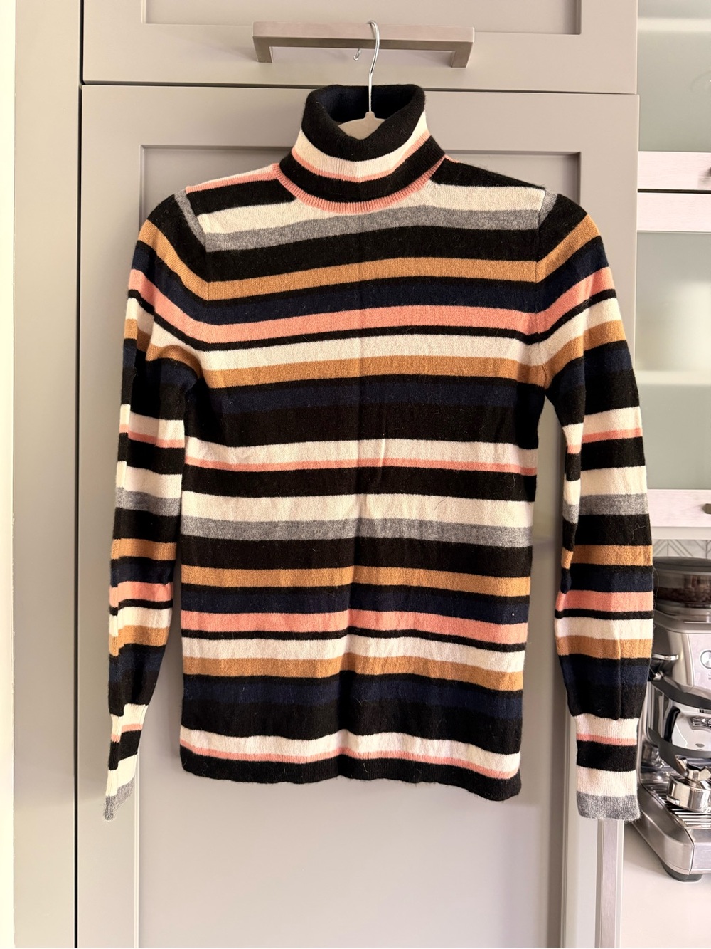 Cashmere J. Crew Striped Turtleneck Sweater in Black, Cream, Pink & Navy